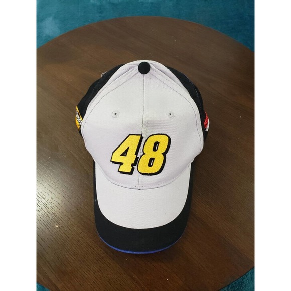 Nascar Jimmie Johnson Racing #48 Hat Snapback Mens Quaker State Black White - Picture 1 of 8